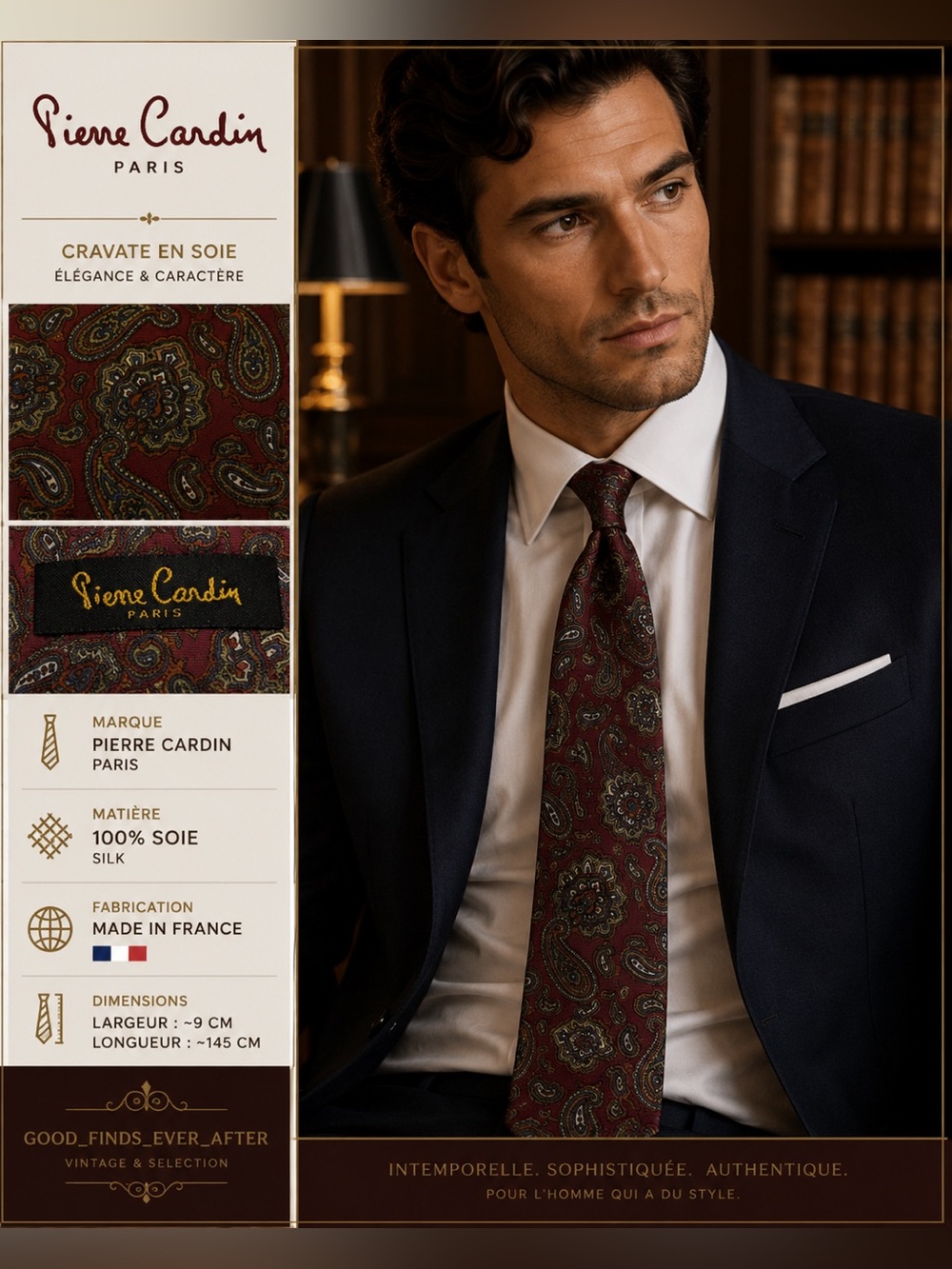 Pierre Cardin Paris - Men's Wine Paisley Silk Tie